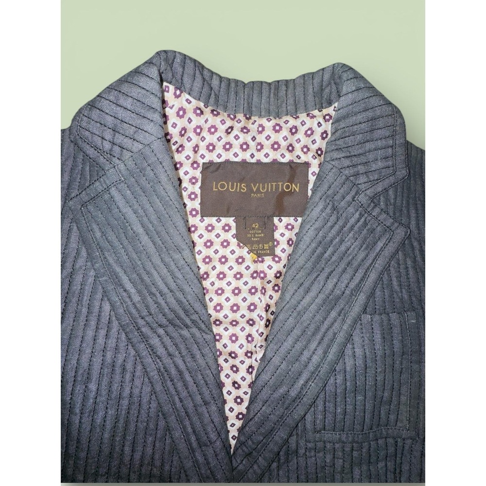 Louis Vuitton Paris Womens Gray Pinstripe Quilted Blazer Jacket Size‎ 42 - Picture 3 of 8